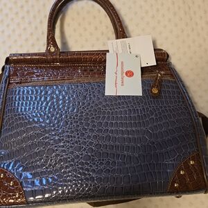 Samantha Brown Blue and Brown Crocodile Embossed Women's Bag